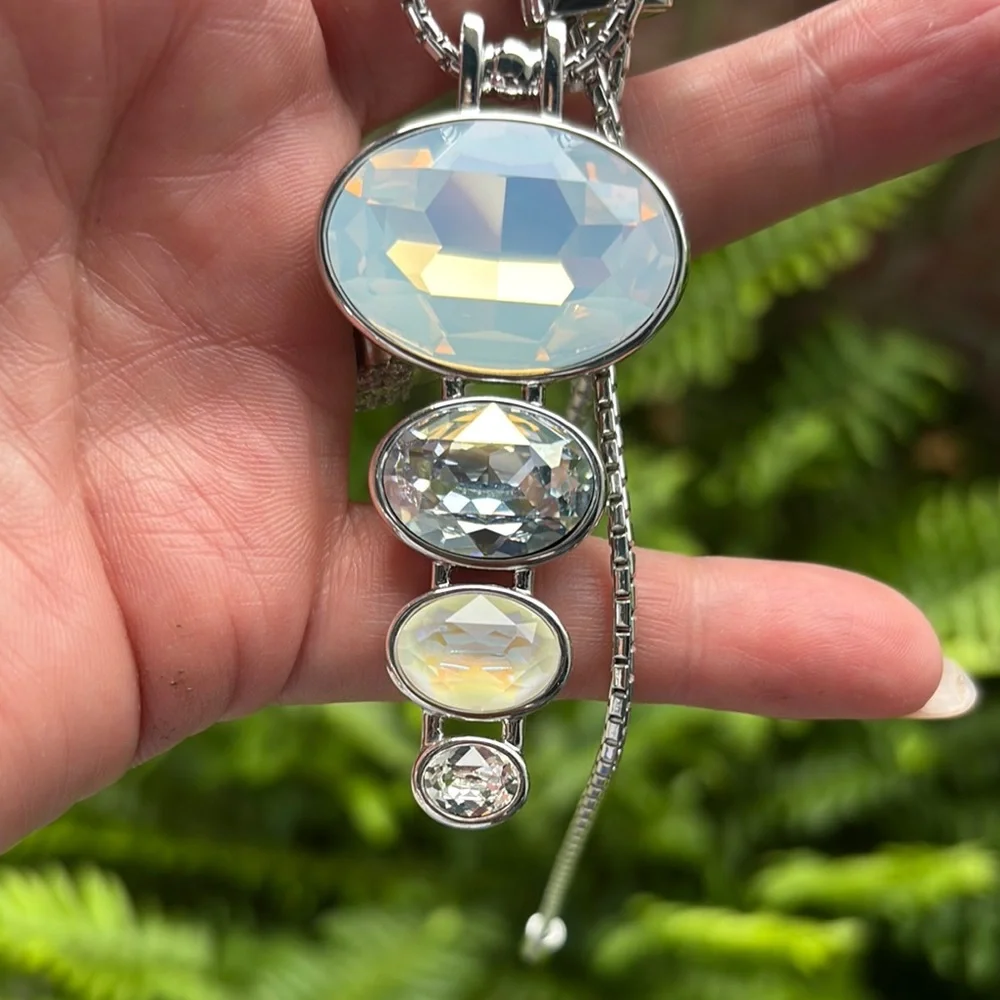 Moonstone Look Silver and Blue Pendant Necklace - Picture 3 of 4